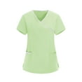 thumbnail image 1 of OGLCCG Scrub Tops Women Short Sleeve V-Neck Nurse Uniform Shirts with Pocket Solid Color Lightweight Care Workers Workwear,XXL,Green, 1 of 4