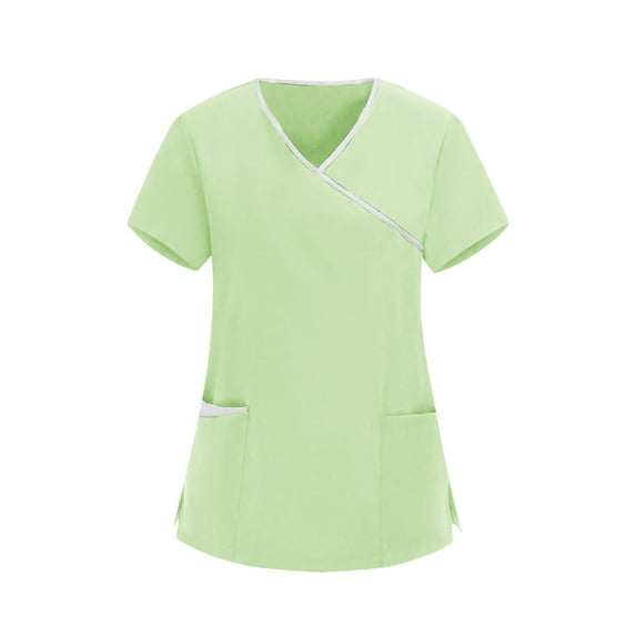 OGLCCG Scrub Tops Women Short Sleeve V-Neck Nurse Uniform Shirts with Pocket Solid Color Lightweight Care Workers Workwear,XXL,Green