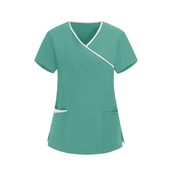 OGLCCG Scrub Tops Women Short Sleeve V-Neck Nurse Uniform Shirts with Pocket Solid Color Lightweight Care Workers Workwear,XXL,Mint Green