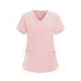 thumbnail image 1 of OGLCCG Scrub Tops Women Short Sleeve V-Neck Nurse Uniform Shirts with Pocket Solid Color Lightweight Care Workers Workwear,XXL,Pink, 1 of 4