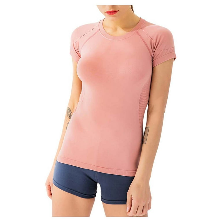 OGLCCG Seamless Workout Shirts for Women Short Sleeve Crew Neck Stretch  Slim Fit Yoga Tops Quick Dry Breathable Gym Athletic T-Shirts 