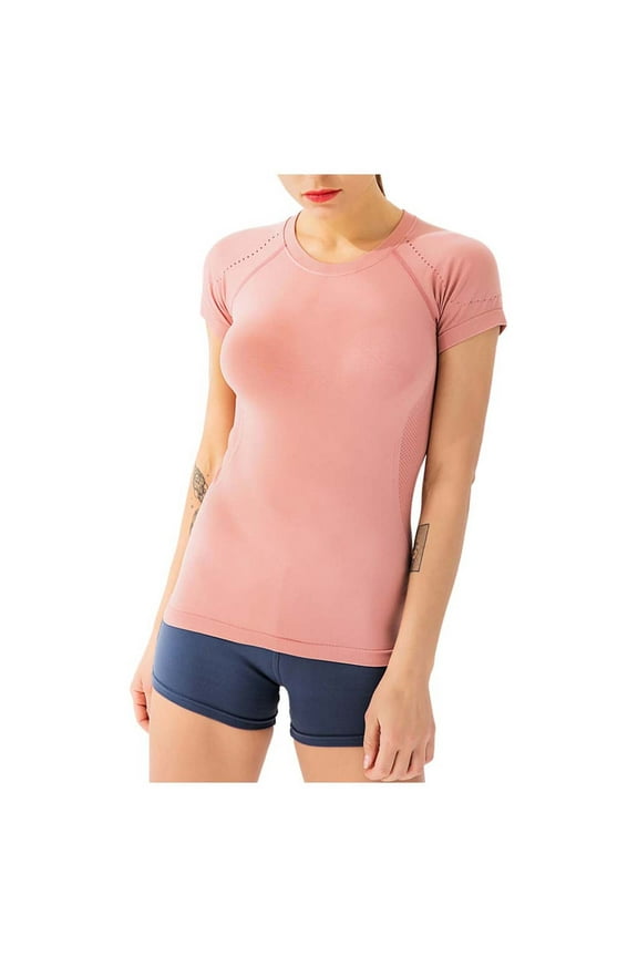 Seamless Workout Shirts for Women Short Sleeve Crew Neck Stretch Slim Fit Yoga Tops Quick Dry Breathable Gym Athletic T-Shirts