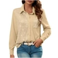 thumbnail image 1 of OGLCCG Sequin Shirts for Women Shiny Casual Long Sleeve Button Down Glitter Blouse Dressy Fashion Lapel Collar Sparkly Party Shirt Tops,L,Khaki, 1 of 7