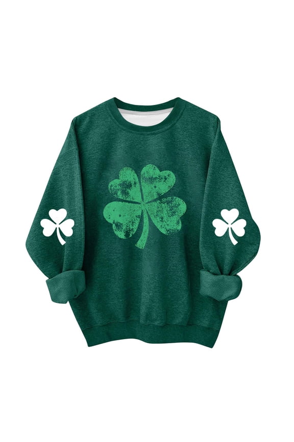 St. Patrick's Day Sweatshirts for Kids Girls Clover Printed Long Sleeve Crewneck Irish Shamrock Shirt Casual Loose Pullover Tops 1-13 Years