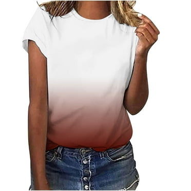 OGLCCG Summer Tops for Women Short Sleeve Gradient Printed T-Shirts Round Neck Regular Fit Basic Tees Tops