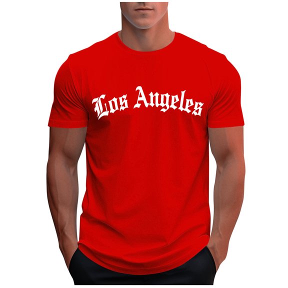 OGLCCG T-Shirts for Mens Short Sleeve Letter Printed Crewneck Slim Fit Casual Pullover Tee Tops Lightweight Sport Workout Shirts Blouses,XXXL,Red