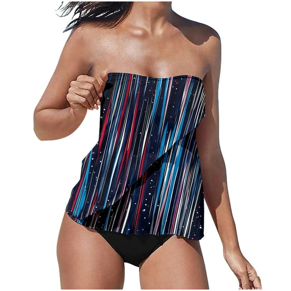 OGLCCG Tankini Swimsuits for Women Tummy Control Bathing Suits Two Piece Strapless Tops with Bikini Bottom 2024 Summer Beach Modest Swimwear