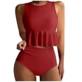 thumbnail image 1 of OGLCCG Tankini Swimsuits for Women Two Piece High Waisted Bathing Suits Full Coverage Ruffle Hem Padded Swimwear Bikini Sets,L,Wine, 1 of 6