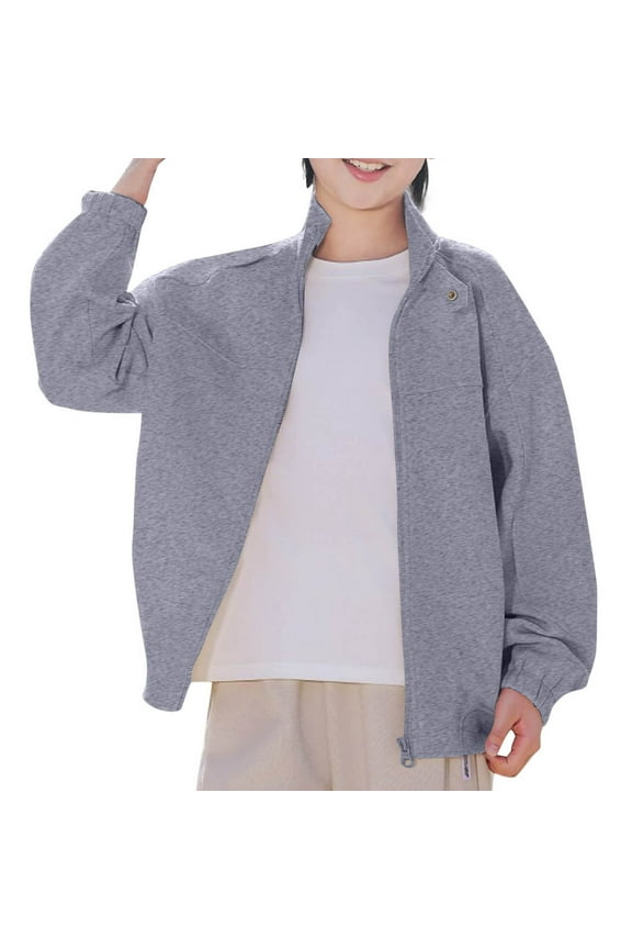 Teens Boys Bomber Jacket Lightweight Stand Collar Long Sleeve Full Zip Cotton Jackets Loose Fit Spring Fall Varsity Jacket 4-16 Years