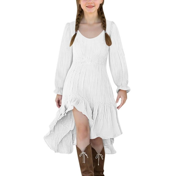 OGLCCG Teens Girl Renaissance Medieval Dress Vintage Long Sleeve Ruffle Split Hem Victorian Halloween Party Dress Crewneck Gothic Dress 5-14 Years