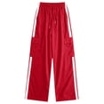 thumbnail image 1 of OGLCCG Teens Girl's Cargo Pants Elastic Waist Baggy Straight Wide Leg Track Pants Striped Joggers with Pockets for Athletic Streetwear 5-16 Years, 1 of 5