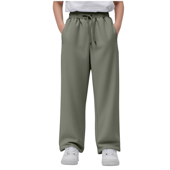 OGLCCG Teens Girls' Baggy Sweatpants Drawstring High Waisted Wide Leg Joggers Solid Color Athletic Running Pants with Pockets 5-16 Years