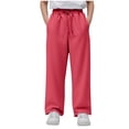 thumbnail image 1 of OGLCCG Teens Girls' Baggy Sweatpants Drawstring High Waisted Wide Leg Joggers Solid Color Athletic Running Pants with Pockets 5-16 Years, 1 of 5