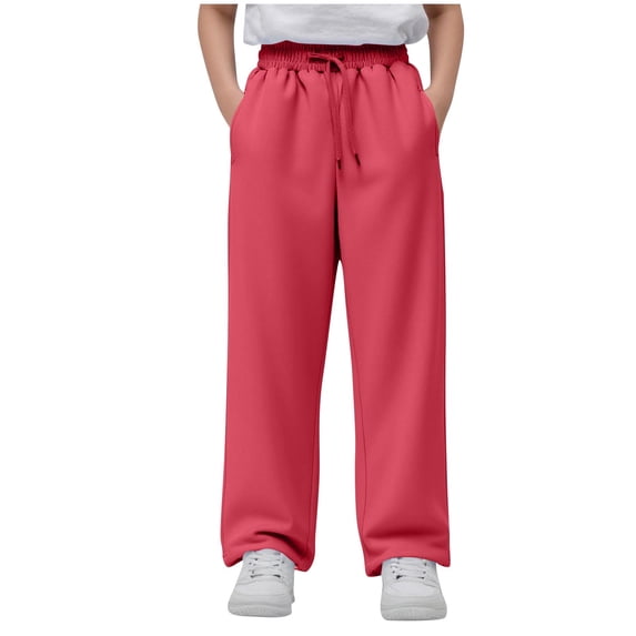 OGLCCG Teens Girls' Baggy Sweatpants Drawstring High Waisted Wide Leg Joggers Solid Color Athletic Running Pants with Pockets 5-16 Years