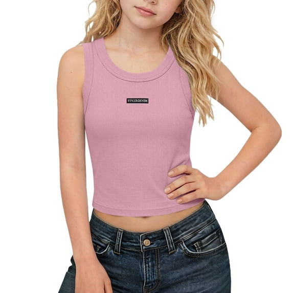 OGLCCG Teens Girls Crop Tank Tops High Neck Sleeveless Ribbed Knit Slim Fit Shirts Summer Workout Athletic Tank Top 2-14 Years