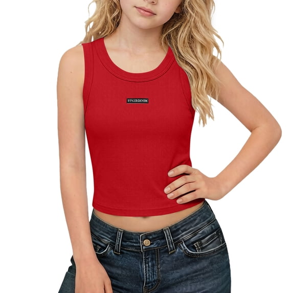 OGLCCG Teens Girls Crop Tank Tops High Neck Sleeveless Ribbed Knit Slim Fit Shirts Summer Workout Athletic Tank Top 2-14 Years