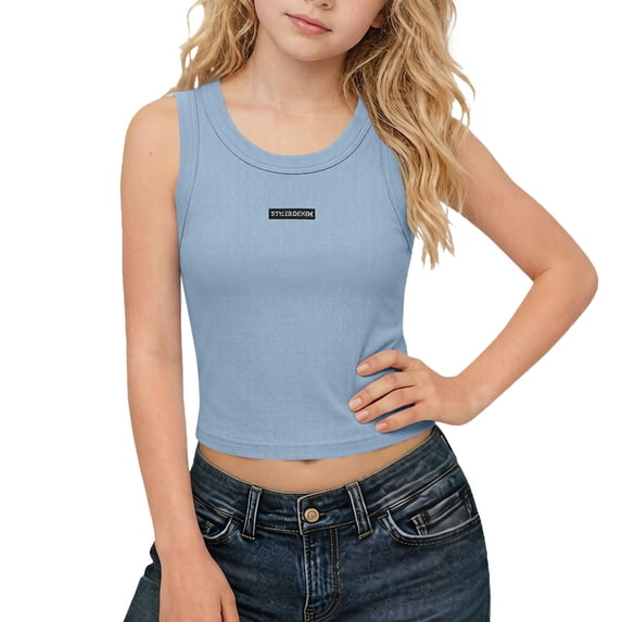 OGLCCG Teens Girls Crop Tank Tops High Neck Sleeveless Ribbed Knit Slim Fit Shirts Summer Workout Athletic Tank Top 2-14 Years