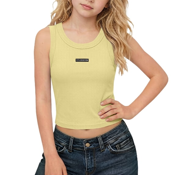 OGLCCG Teens Girls Crop Tank Tops High Neck Sleeveless Ribbed Knit Slim Fit Shirts Summer Workout Athletic Tank Top 2-14 Years