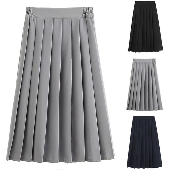 OGLCCG Teens Girls Pleated Long Skirts High Waisted A-line School Uniform Skirts Solid Color Casual Cotton Skirts 11-18 Years