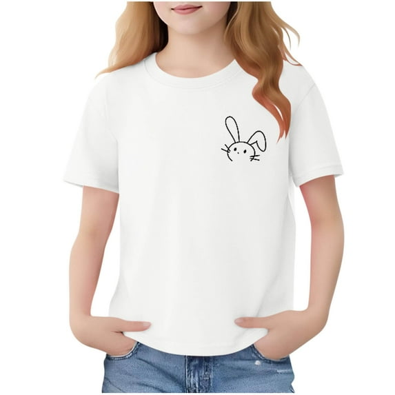 OGLCCG Teens Girls Summer T Shirts Cute Rabbit Print Crewneck Short Sleeve Cotton Tees Tops Loose Fit Summer Lightweight Shirts 2-13 Years
