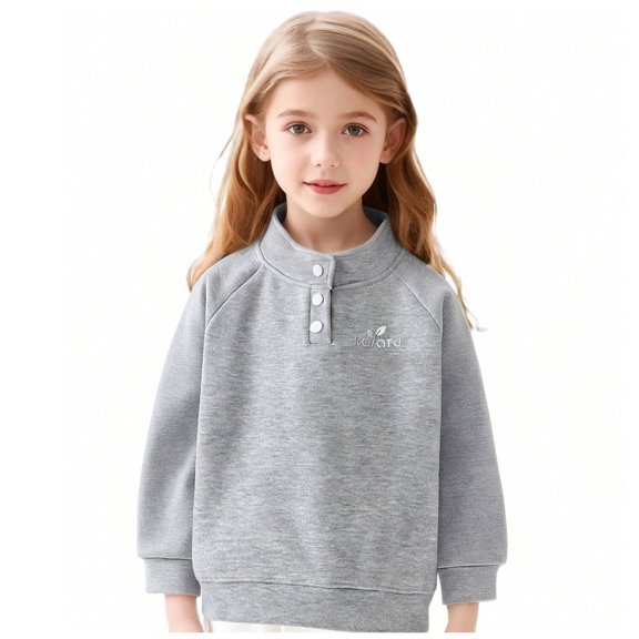 OGLCCG Teens Girls Sweatshirts Kids Drop Shoulder Long Sleeve School Uniform Pullover Tops Loose Fit Mock Neck Button Up Shirts 1-16 Years