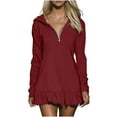 thumbnail image 1 of OGLCCG Tennis Dresses for Women Long Sleeve Ruffled Hem Half Zip V Neck Hooded Dresses Tops Fashion A-Line Flowy Mini Dress Sundresses, 1 of 8