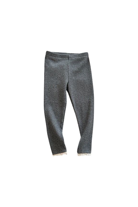 Toddler Baby Girls Leggings Ruffle Ribbed Knit Footless Lace Trim Tights Fall Winter Warm Soft Bottom Pants 6M-10Y