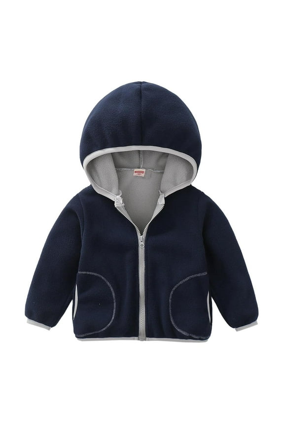 Toddler Fleece Jacket with Hood Kids Boys Girls Fall Winter Thick Warm Outerwear with Pockets Solid Color Full Zip Soft Coat 2-9 Years