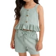 thumbnail image 1 of OGLCCG Toddler Girl Summer Outfits Ruffles Hem Sleeveless Waffle Tank Tops and Elastic Waist Shorts 2Pcs Cute Clothes Set 0-4 Years, 1 of 5