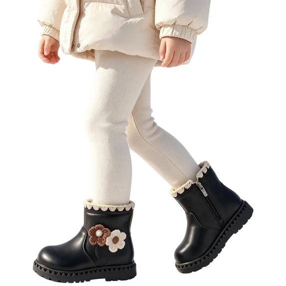 OGLCCG Toddler Girls Ankle Boots Little Kids Fall Winter Snow Hiking Work Booties Waterproof Leather Outdoor Shoes Size 3-10