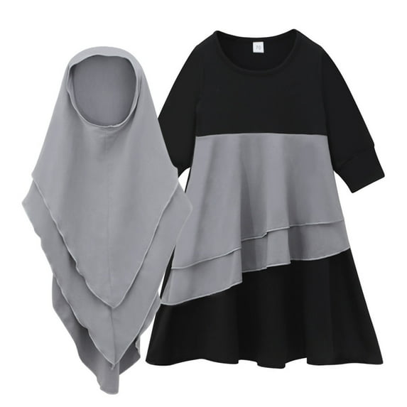 OGLCCG Toddler Girls Muslim Abaya Prayer Dress with Hijab 2pcs Long Sleeve Islamic Middle East Arab Dubai Dress Soft Ramadan Eid Clothes 0-10 Years
