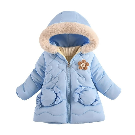 OGLCCG Toddler Girls Winter Coats Cute Flower Full Zip Warm Hooded Padded Jacket with Pockets Solid Color Thermal Snow Clothes 1-5T