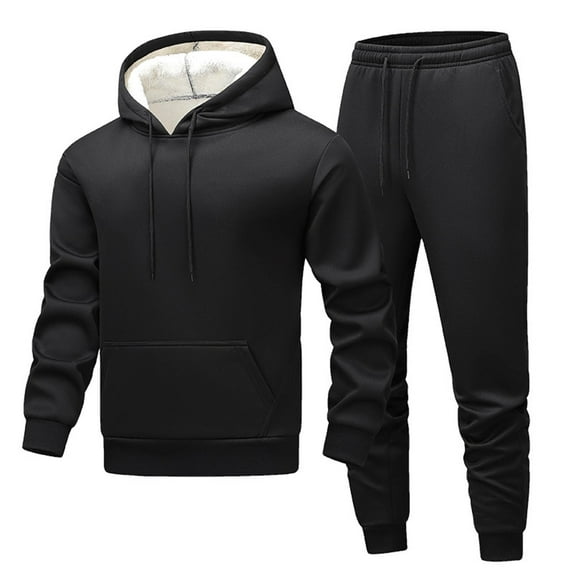 OGLCCG Tracksuit for Men 2 pieces Fleece Lined Hooded Sweatshirt & Joggers Sweatpants Sets Winter Warm Loose Fit Sweatsuit with Pockets,M,Black