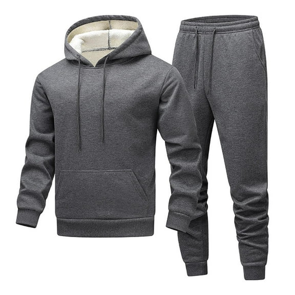 OGLCCG Tracksuit for Men 2 pieces Fleece Lined Hooded Sweatshirt & Joggers Sweatpants Sets Winter Warm Loose Fit Sweatsuit with Pockets,XXL,Dark Gray