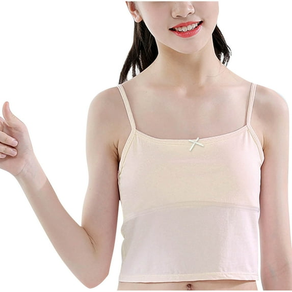 OGLCCG Training Bras for Teens Girls No Pads Chest Double Lined Cropped Cami Training Bra Comfort Spaghetti Straps Sports Tank Tops 8-14 Years
