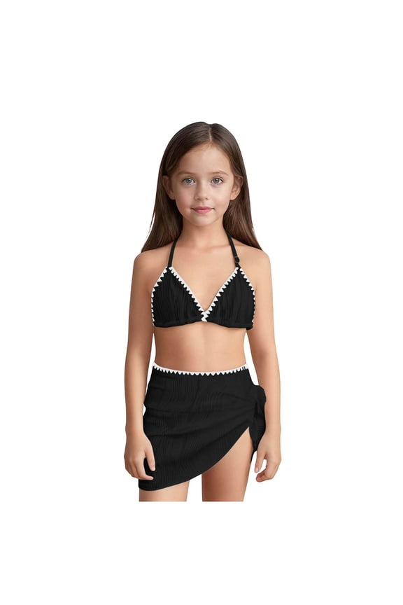 Tween Girls 3 Piece Bikini Sets Backless Halter Triangle Swimsuit Bathing Suit with Cover Up Beach Skirts Summer Beach Swimwear 8-16 Years