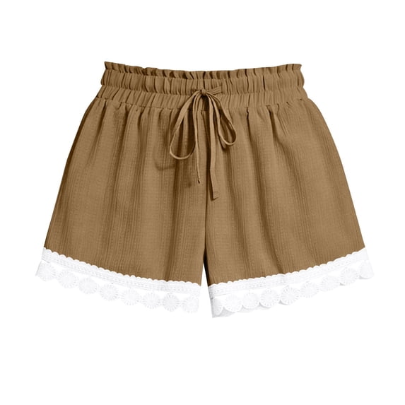 OGLCCG Tween Girls Boho Beach Shorts Elastic Waist Drawstring Lace Ruffle Irregular Hem Elegant Shorts Casual Vintage Solid Shorts 5-16 Years
