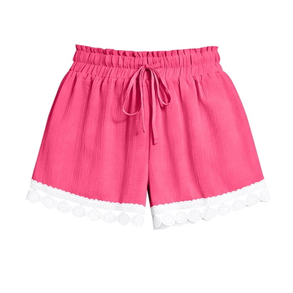 OGLCCG Tween Girls Boho Beach Shorts Elastic Waist Drawstring Lace Ruffle Irregular Hem Elegant Shorts Casual Vintage Solid Shorts 5-16 Years