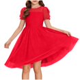 thumbnail image 1 of OGLCCG Tween Girls Dress Contrast Mesh Puffy Short Sleeve A Line Casual Lace Flowy Sundress Crewneck Swing Party Birthday Dress 5-16 Years, 1 of 5