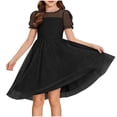 thumbnail image 1 of OGLCCG Tween Girls Dress Contrast Mesh Puffy Short Sleeve A Line Casual Lace Flowy Sundress Crewneck Swing Party Birthday Dress 5-16 Years, 1 of 5