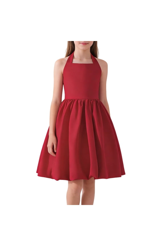 Tween Girls Off Shoulder Pageant Dresses Princess Halter Bubble Ruffle Dress Summer A-line Elegant Formal Prom Gown 7-15 Years