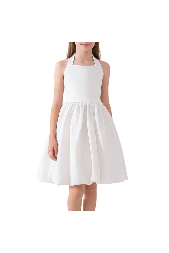 Tween Girls Off Shoulder Pageant Dresses Princess Halter Bubble Ruffle Dress Summer A-line Elegant Formal Prom Gown 7-15 Years