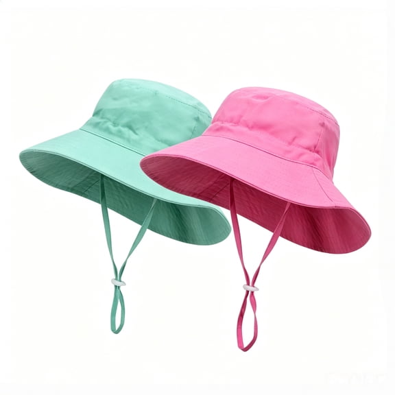 OGLCCG UPF 50+ Beach Baby Sun Hat 2 Pack Sun Protection Cute Wide Brim Summer Toddler Girl Boy Bucket Hats with Neck Flap