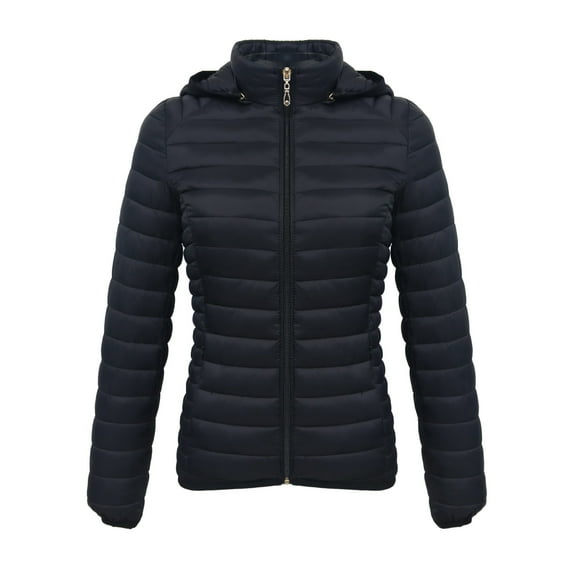 OGLCCG Ultra Light Padded Coat for Women Winter Warm Outdoor Slim Fit Down Jacket with Detachable Hood Solid Color Puffer Jacket with Pockets,M,Black
