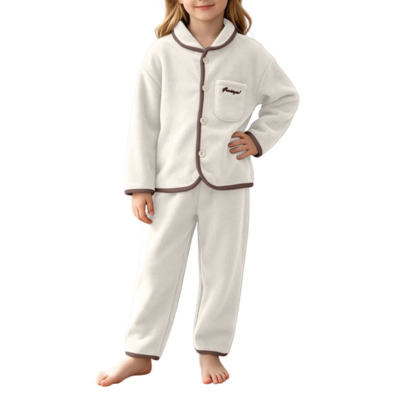 OGLCCG Unisex Kids Fleece Outfits 2 Piece Plush Lounge Set for Boys Girls Button Down Shirt and Pants Fall Winter Matching Clothing Sets 6M-14 Years
