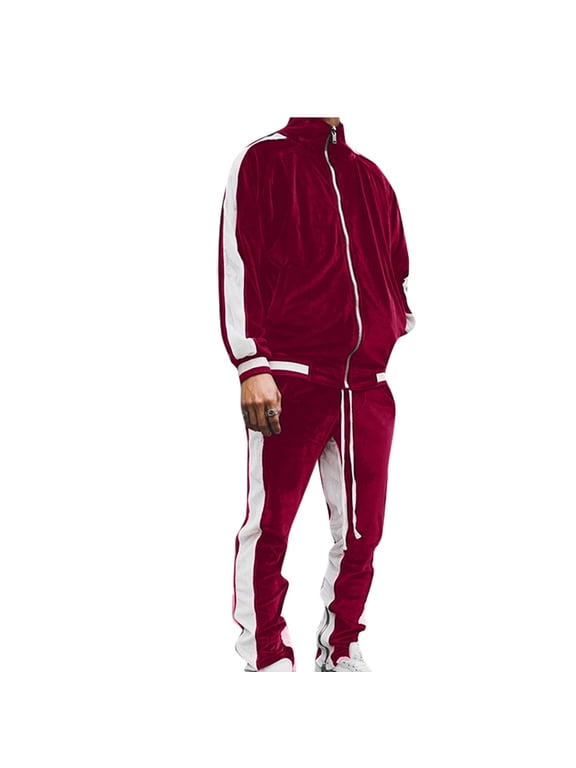 Velour Tracksuit Mens 2 Piece Set Velvet Zipper Jacket with Drawtsring Jogger Sweatpants Sweatsuits Outfits Casual Fall Fashion Lounge Set