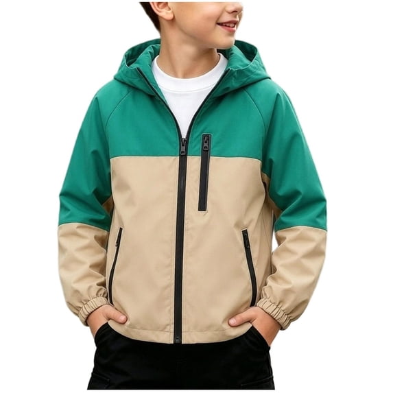OGLCCG Waterproof Rain Jacket Boys Teen Lightweight Hooded Raincoats Fall Windproof Windbreaker for Kids Size 9-10