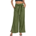 thumbnail image 1 of OGLCCG Wide Leg Pants for Women Casual Cotton Linen Belted Elastic Waist Lounge Yoga Long Pants Lightweight High Waist Trousers, 1 of 4