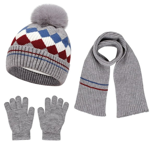 OGLCCG Winter Beanie Hat Scarf Gloves Set for Boys Girls, Teens Youth Kids Knitting Neck Warmer Hat Cap Scarf Gloves 3 in 1 Gift Set 1-8 Years