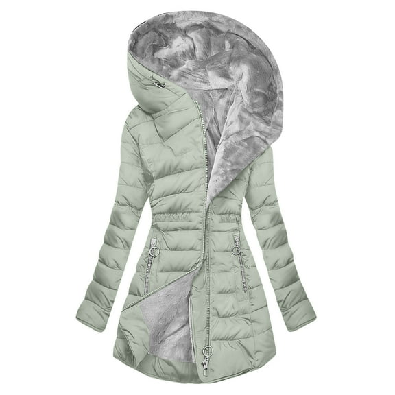 OGLCCG Winter Coats For Women With Hood Winter Fleece Lined Thicken Puffer Coat Trendy Long Sleeve Warm Sherpa Jackets with Pockets,M,Mint Green